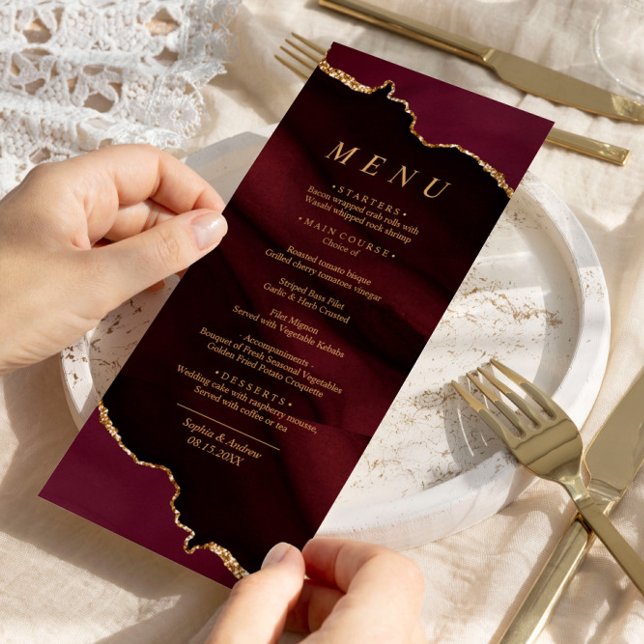 Burgundy Gold Calligraphy Menu Mariage (Créateur téléchargé)