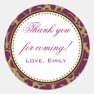 Burgundy Gold Damask Merci Sticker Étiquette rond