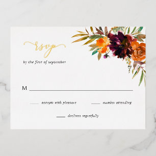 Burgundy Gold Fall Floral Rustic Wedding Carte RSV
