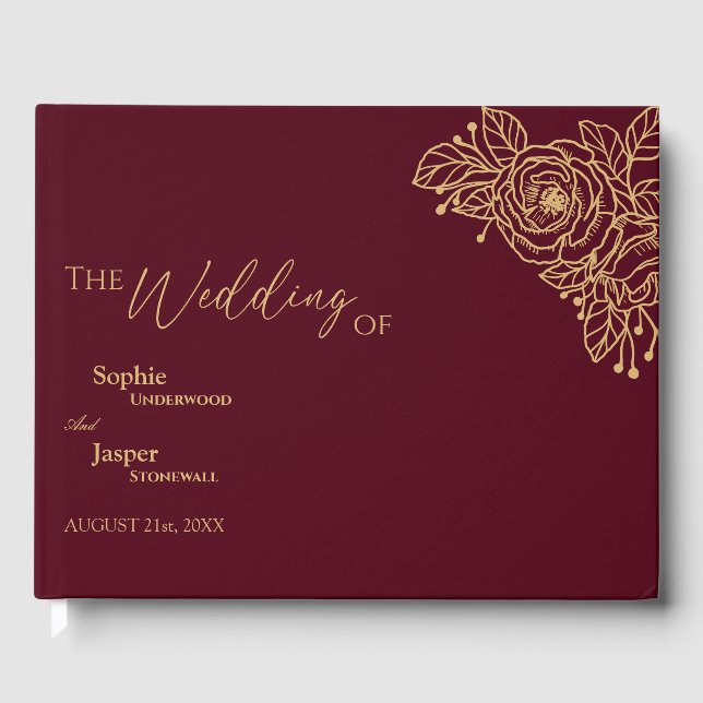 Burgundy Gold Floral Mariage Livre d'or (Recto)