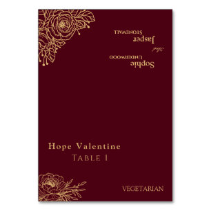 Burgundy Gold Floral Mariage pliable Carte Place