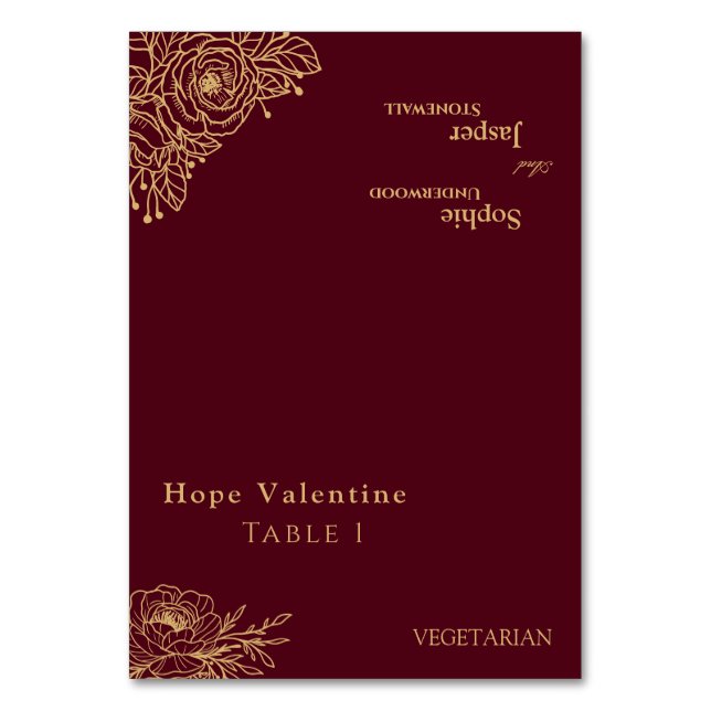 Burgundy Gold Floral Mariage pliable Carte Place (Par défaut)