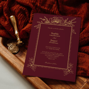 Burgundy Gold Floral Simple Faire-part de mariage