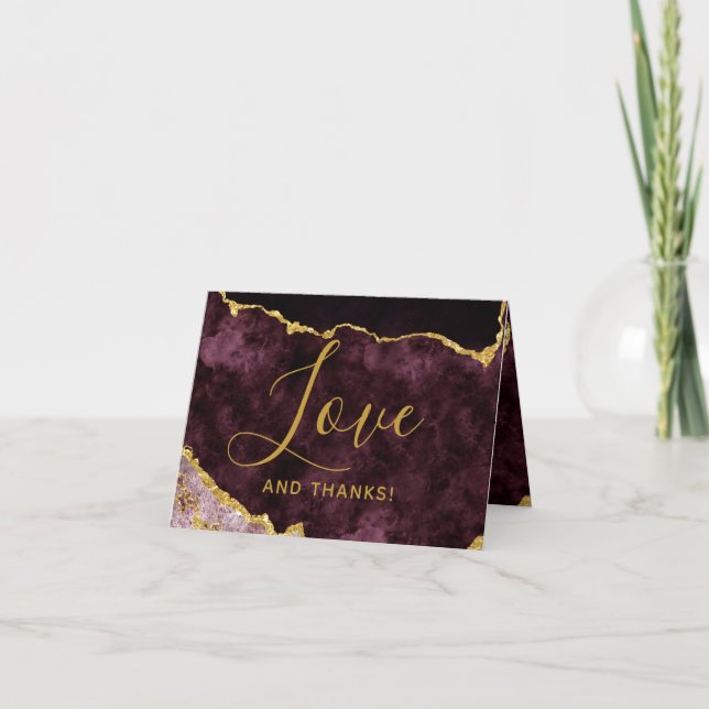 Burgundy Gold Foil Agate Marbre Merci Photo (Devant)
