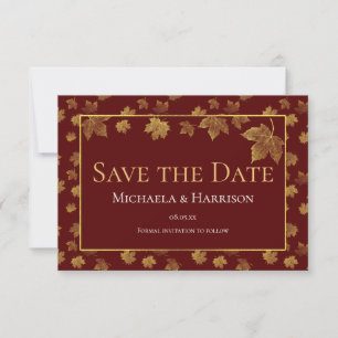Burgundy & Gold Leaf Enregistrer la carte Date