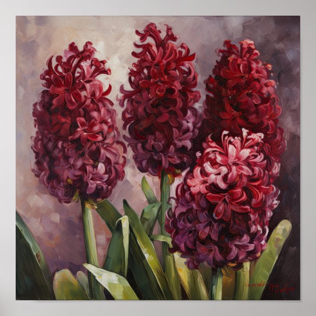 Burgundy Hyacinth Flower Art Imprimer Poster (Devant)