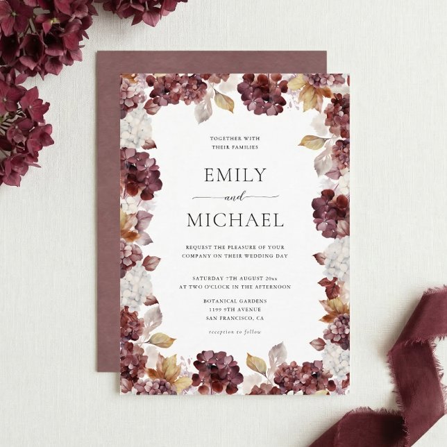 Burgundy Hydrangea Floral Wedding Invitation (Créateur téléchargé)