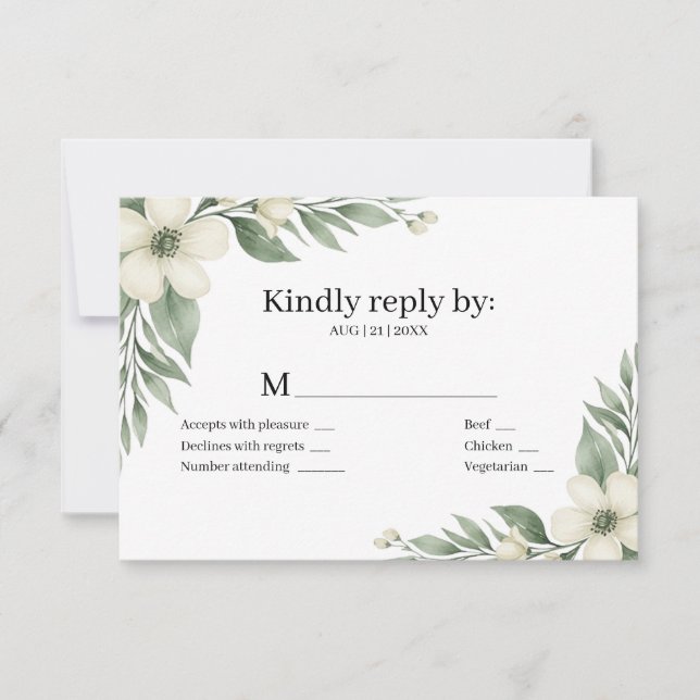 Burgundy Mariage RSVP Fleurs de Sages Vertes et Bl (Devant)