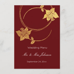 Burgundy Maroon Gold Floral Mariage Menu de l'évén