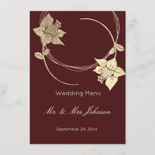 Burgundy Maroon Gold Floral Mariage Menu de l'évén