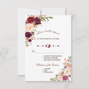 Burgundy Marsala Blush Floral Mariage RSVP