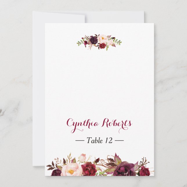 Burgundy Marsala Fleurs Mariage Place Carte Escort (Devant)