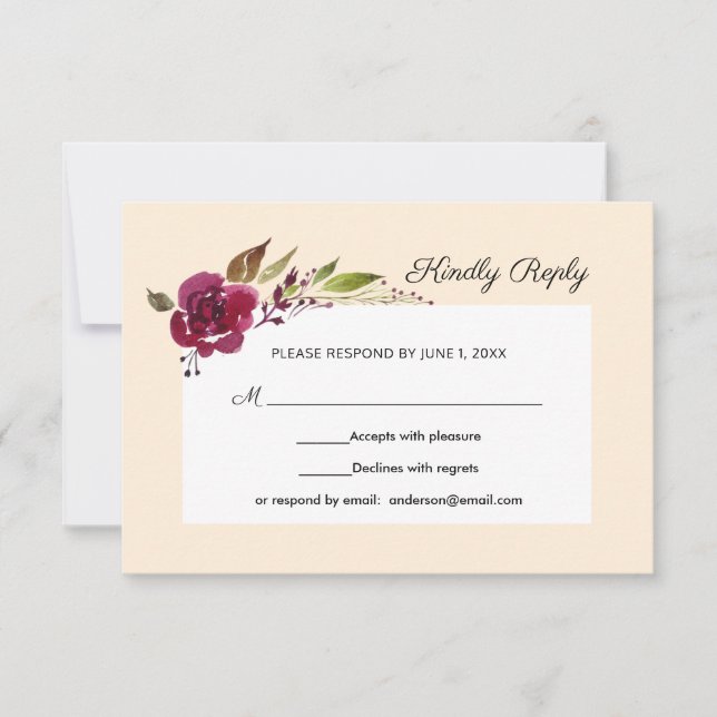 Burgundy Marsala Floral Mariage RSVP (Devant)