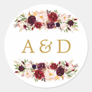 Burgundy Marsala Floral Wedding Favor Sticker
