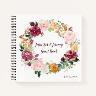 Burgundy Mauve Blush Rustic Floral Livre d'invités