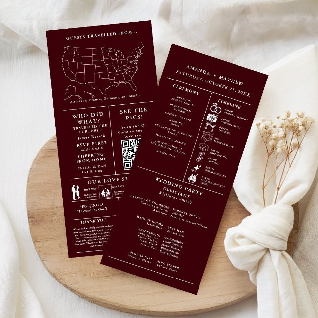 Burgundy Minimalist Wedding Infographic Program (Créateur téléchargé)