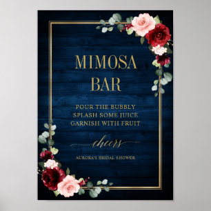 Burgundy Navy Blush Floral Gold Mimosa Bar Poster
