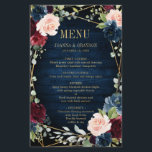 Burgundy Navy Blush Floral Mariage géométrique Men<br><div class="desc">Elégante et moderne carte de menu de mariage d'aquarelle géométrique et romantique dispose d'une belle bordeaux / marsala, rose rousse, pêche, roses d'aquarelle bleu marine avec feuillage assorti sur le bleu marine bois rustique arrière - plan et cadre or. Parfait pour un mariage d'automne/mi-été. S'il vous plaît trouver d'autres modèles...</div>