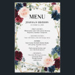 Burgundy Navy Blush Floral Mariage géométrique Men<br><div class="desc">Elégante et moderne carte de menu de mariage d'aquarelle géométrique et romantique dispose d'une belle bordeaux / marsala, rose rousse, pêche, roses d'aquarelle bleu marine avec feuillage assorti sur le bleu marine bois rustique arrière - plan et cadre or. Parfait pour un mariage d'automne/mi-été. S'il vous plaît trouver d'autres modèles...</div>