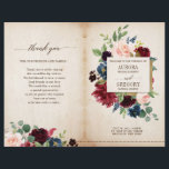 Burgundy Navy Floral Rustic Boho Country Programme<br><div class="desc">Aquarelle bordeaux rouge marine rousse rose rousse rustique pays classe programme de mariage floral modèle avec feuillage botanique vert et feuilles eucalyptus en arrière - plan en bois. Ce magnifique design facile à customiser peut s'adapter facilement à vos couleurs, styles et thèmes mariages et il est un choix parfait pour...</div>