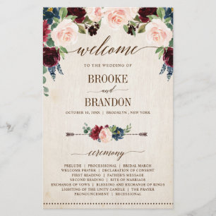 Burgundy Navy Floral Rustic Country Programme