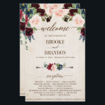 Burgundy Navy Floral Rustic Country Programme<br><div class="desc">Aquarelle bordeaux rouge marine rousse rose rousse pays classe carte de programme de mariage floral modèle avec feuillage botanique vert et feuilles eucalyptus en arrière - plan en bois. Ce magnifique design facile à customiser peut s'adapter facilement à vos couleurs, styles et thèmes mariages et il est un choix parfait...</div>