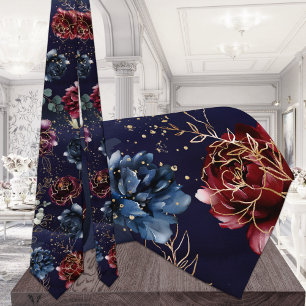Burgundy Navy Floral Symphony Mariage Cravate