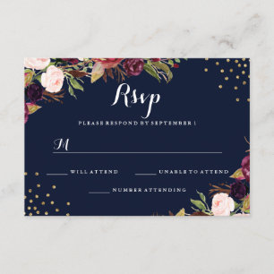 Burgundy Navy Or Confettis Floral Mariage RSVP