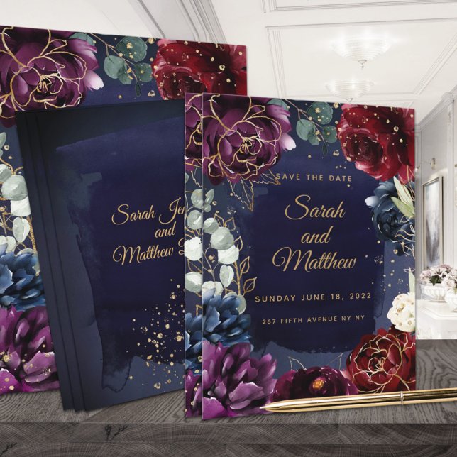 Burgundy Navy Wedding Save The Date (Créateur téléchargé)