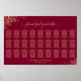 Burgundy & Or 27 Tableau de Plan de Table de Maria