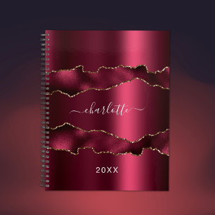 Burgundy or métal agate marbre nom script 2023