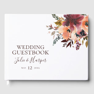 Burgundy Orange Floral Mariage Livre d'or