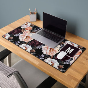 Burgundy Peonies Motif Floral   Monogramme