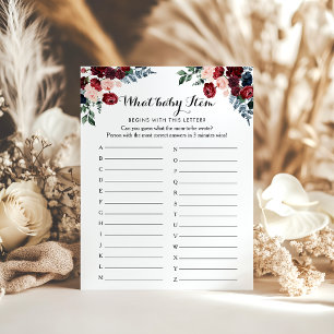 Burgundy Pink Navy Floral ABC Baby shower Jeu