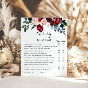 Burgundy Pink Navy Floral Oh Baby shower Jeu