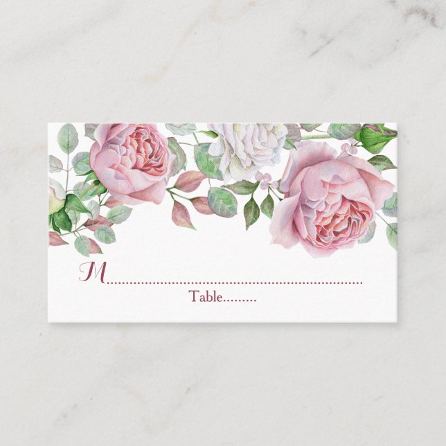 Burgundy Pink Pays Rose Mariage Cartes de Place (Devant)