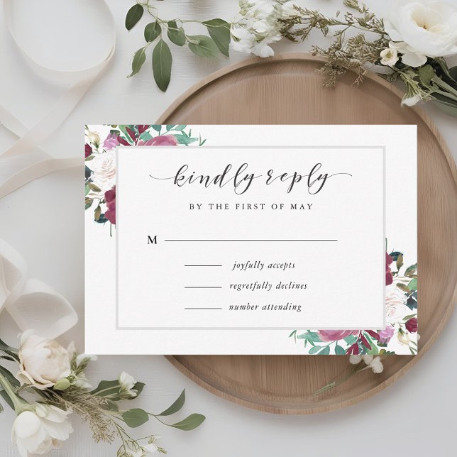 Burgundy Red Blooms Boho Wedding RSVP (Créateur téléchargé)