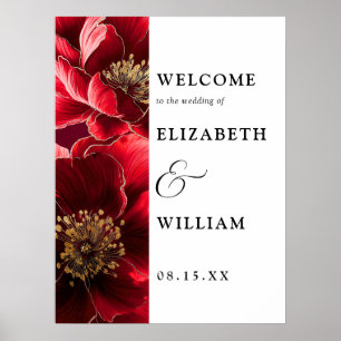 Burgundy Red Elegant Floral Mariage Affiche de bie