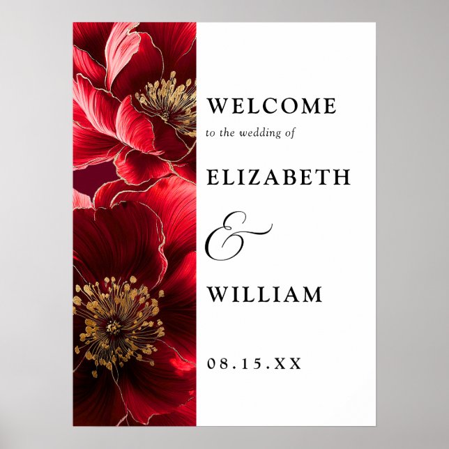 Burgundy Red Elegant Floral Mariage Affiche de bie (Devant)