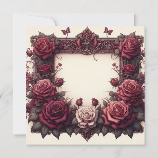 Burgundy Red Floral Blank Card Modèle Invitation (Devant)