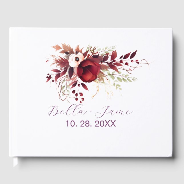 Burgundy Red Floral Mariage Livre d'or (Recto)