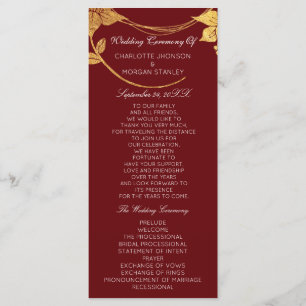 Burgundy Red Gold Floral Event Wedding Programme