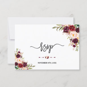 Burgundy Red Marsala Floral Calligraphie RSVP