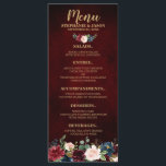 Burgundy Red Navy Floral Rustic Boho Menu Mariage<br><div class="desc">Aquarelle Burgundy Red Navy Floral Rustic Boho Mariage Menu Carte rack avec lettrage or. Parfait pour un mariage de automne. Le design comprend un bouquet époustouflant de bordeaux / Marsala, pêche, fleurs marines / roses avec feuilles assortis. S'il vous plaît trouver d'autres modèles et variantes dans mon magasin "blissweddingpaperie". N'hésitez...</div>
