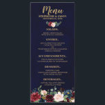 Burgundy Red Navy Floral Rustic Boho Menu Mariage<br><div class="desc">Aquarelle Burgundy Red Navy Floral Rustic Boho Mariage Menu Carte rack avec lettrage or. Parfait pour un mariage de automne. Le design comprend un bouquet époustouflant de bordeaux / Marsala, pêche, fleurs marines / roses avec feuilles assortis. S'il vous plaît trouver d'autres modèles et variantes dans mon magasin "blissweddingpaperie". N'hésitez...</div>