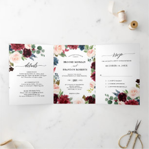Burgundy Red Navy triple Faire-part de mariage