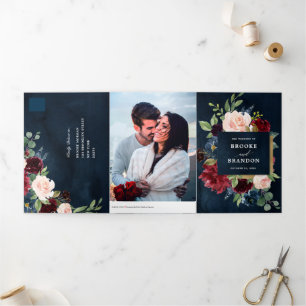 Burgundy Red Navy triple Faire-part de mariage