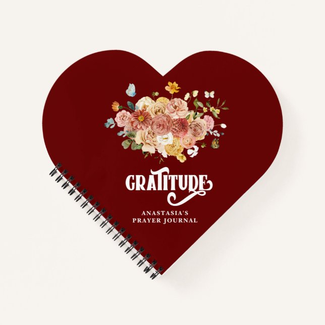 Burgundy Red Pink Floral Heart Gratitude Journal (Devant)