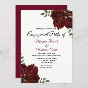 Burgundy Red Rose Romantic Engagement Invitation