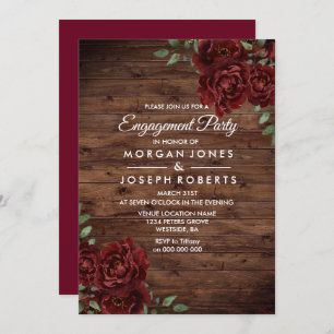 Burgundy Red Rose Rustic Invitation du parti d'eng